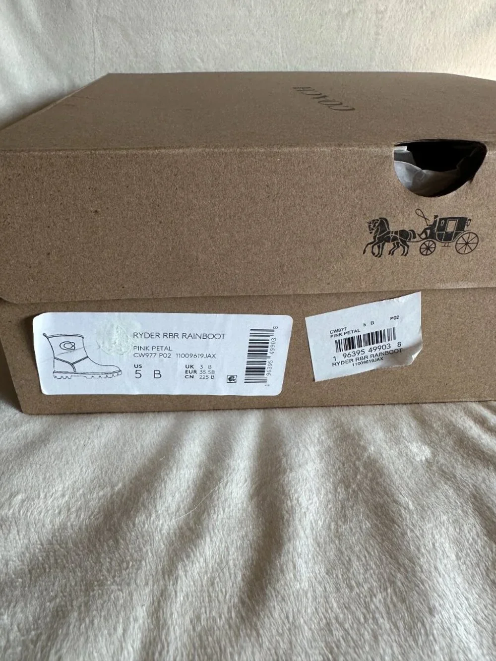 NIB! Rare! Coach CW977 Women's Ryder Rainboot In Pink Petal Size US 5B/EUR 35.5B